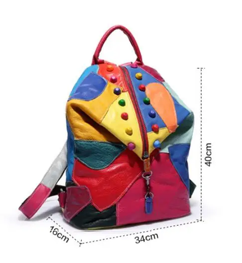 Brand New Retro Genuine Leather Backpack Sheepskin Lady Backpack Designer Travel Colorful Patchwork Luxury Shopper Bag Mochila 3