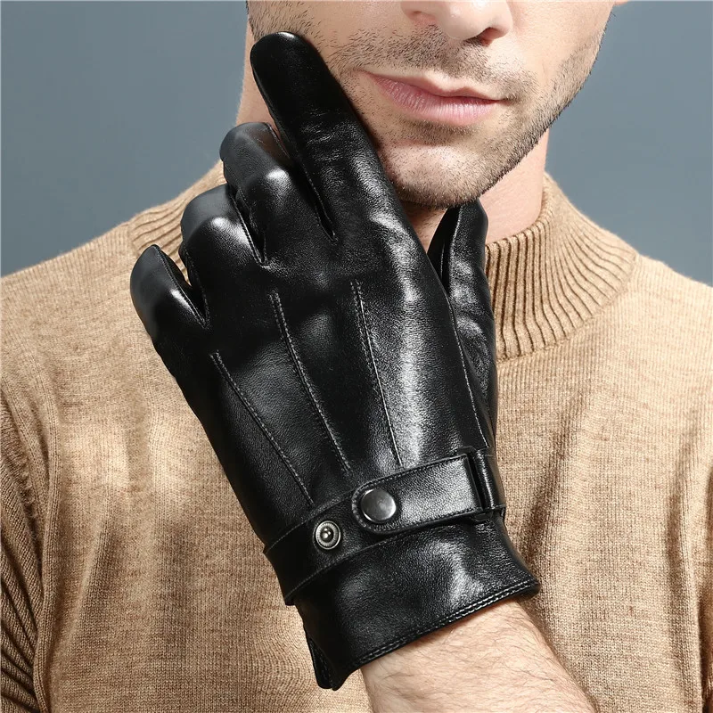 Зимние перчатки для сенсорных экранов мужские туфли из натуральной кожи на свежем воздухе Велосипеды мотоцикл тепло черный для вождения