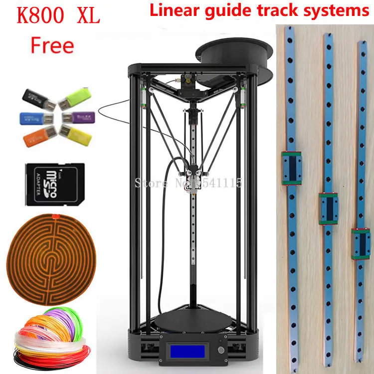 heated bed with linear guide LCD Display Reprap Delta Rostock balck or gold k800xl DIY Kit kossel 3D Printer kit