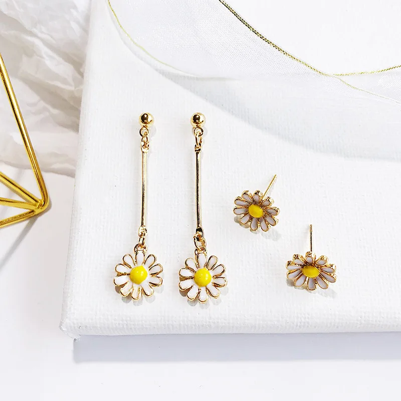 1 пара Женские эмалированные серьги в форме маргаритки для женщин сплав золотого цвета серьги в виде листьев серьги Модные ювелирные изделия
