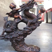 USPS в США S0509 Китай Красный Бронза Медь Фэн-Шуй Лаки Нежа Мальчик Бог Ride On Fly Dragon Статуя