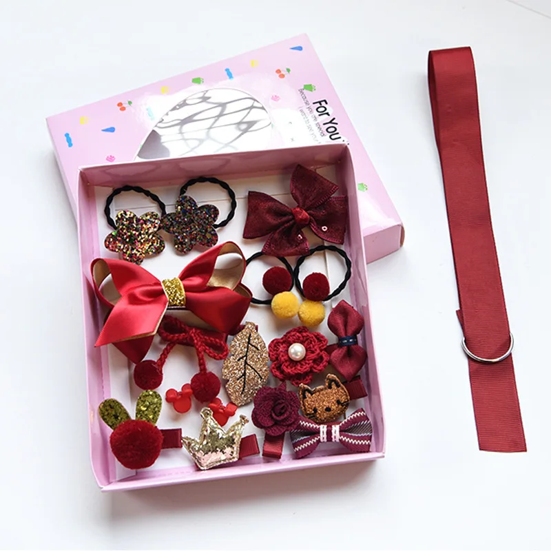 

18pcs/Set Kids Girls Bowknot Hairpin Hair Clip Ponytail Holder Rope Headwear Crown Birthday Gift Princess Accessories with Box