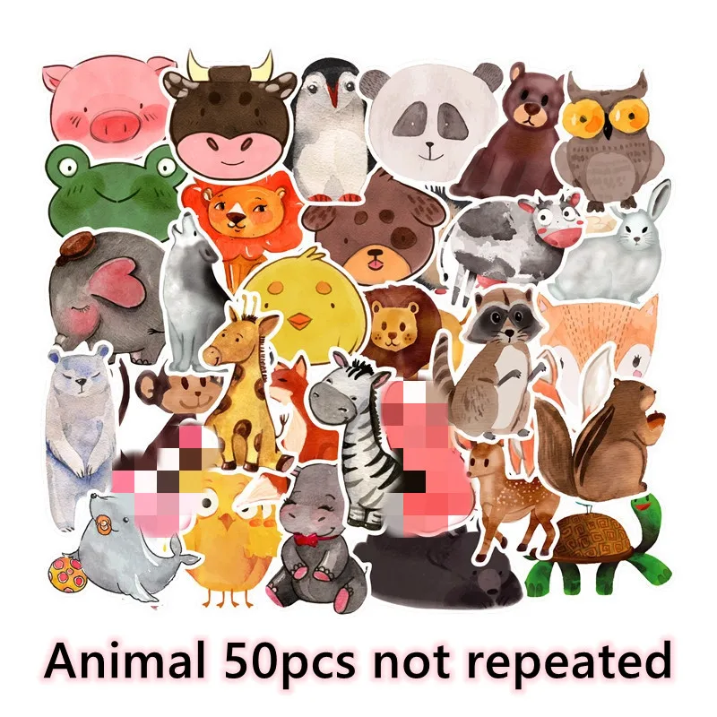 

50PCS/Bag Animal Stickers Cow Owl Panda Dog Elephant Laptop Skateboard Luggage Graffiti Waterproof Sticker Classic Toys For Kids