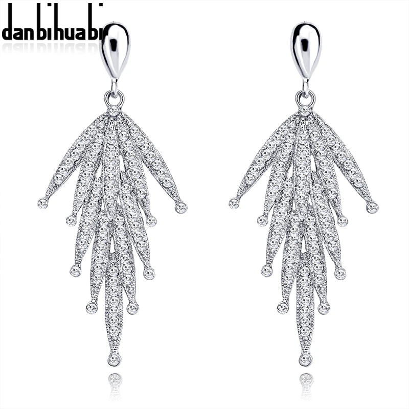 

Fashion Elegant Women Girls Wedding Party Rhinestone Plant Drop Earrings White Gold Color Tassel Earrings Jewelry