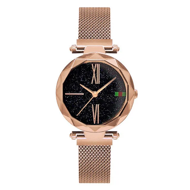 A Rose Gold Relogio Feminino Роскошные модные звездное небо женские часы Женское платье магнитная сетка ремень кварцевые наручные часы женские часы - Цвет: A Rose Gold