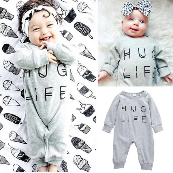 Комбинезон для новорожденных мальчиков и девочек серый комбинезон с буквами|clothes