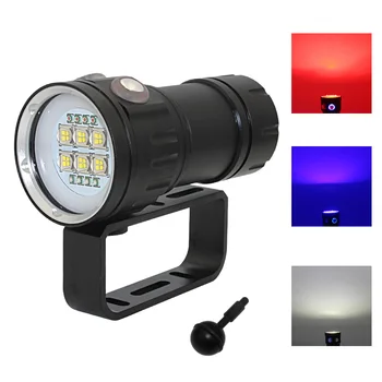 

XHP 9090 LED diving flashlight underwater 100m waterproof 14LED torch Lamp 18650 battery Tactical Lamp XPE Blue+Red+white Light