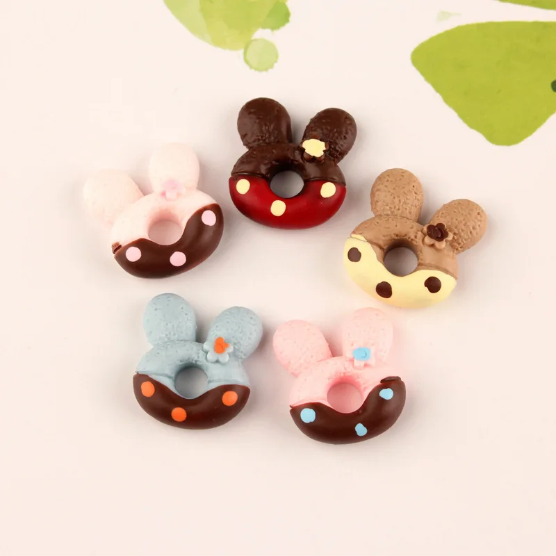 

10pcs/lot Resin Rabbit Donuts Decoration Crafts Kawaii Flatback Cabochon Embellishments For Scrapbooking DIY AccessoriesButto