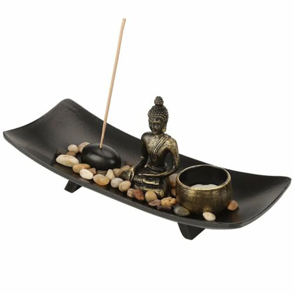 

Resin Buddha Figure Statue Ornaments Joss-stick Incenses Candle Holder Decor Kit