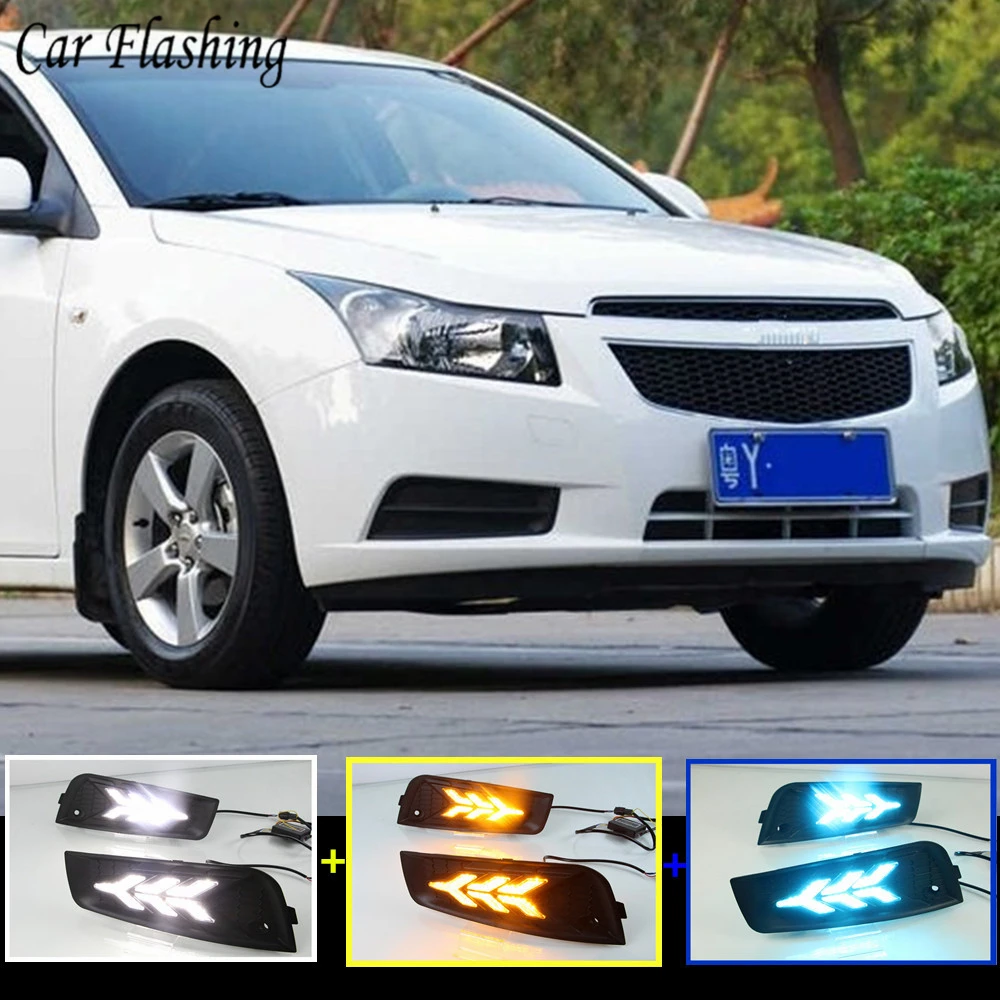 

Car flashing For chevrolet cruze 2009 2010 2011 2012 2013 2014 DRL Daytime Running Light fog lamp cover with yellow turn signal