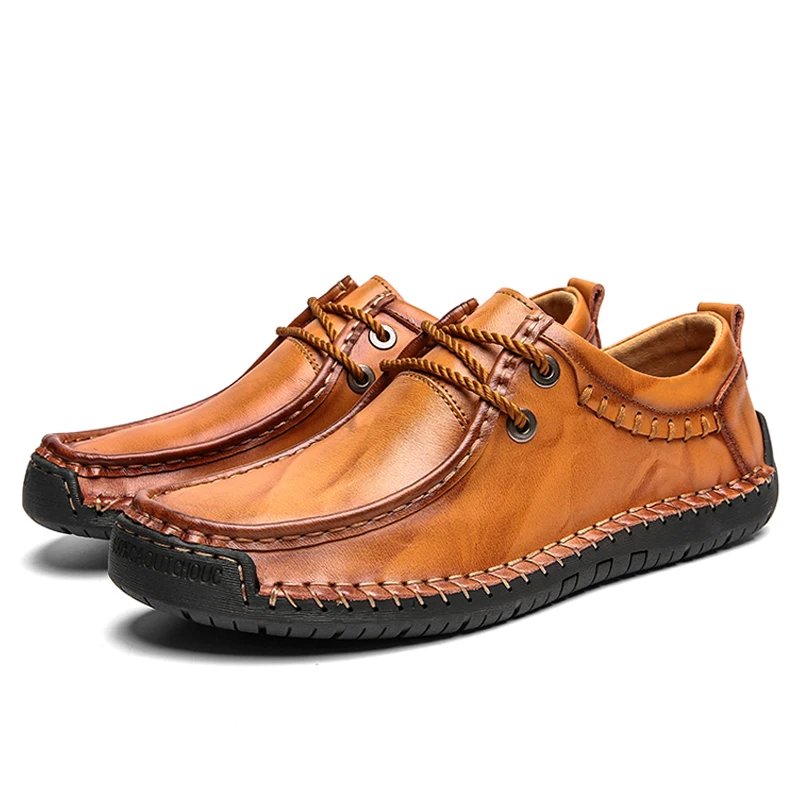 Yellow Brown ALCUBIEREE Брендовые мужские винтажные повседневные итальянская обувь ручной работы Лоферы для мужчин на шнуровке водонепроницаемые мокасины на плоской подошве уличные Нескользящие кроссовки - Цвет: Yellow Brown
