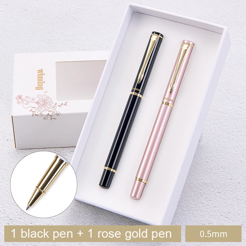 black and rose gold Выиграющие шариковые ручки тонкая точка 0,5 мм черные чернила золотые клипсы металлические черные белые розовые-Золотой подарок ручки для женщин с оригинальной коробкой - Color: black and rose gold