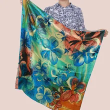 Печатный шелковый шарф Цветочный шелковый шарф толстый высококачественный натуральный шелковый шарф