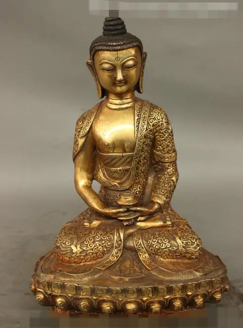

S6673 12 Tibet Bronze Gilt Dragon Phoenix Robe Sakyamuni Shakyamuni Buddha Statue Set D0318