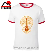Camiseta artística con diseño de guitarra eléctrica roja y amarilla, nueva camiseta informal de moda para hombre, camiseta de talla grande música punk acústica