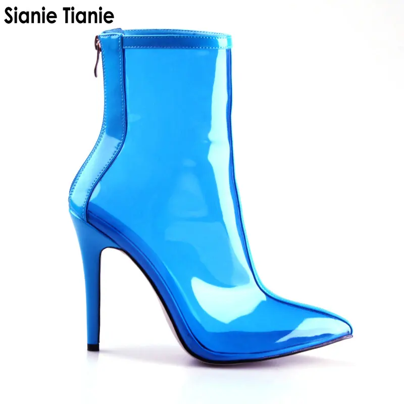 

Sianie Tianie 2019 Spring Autumn New PVC Clear Transparent Woman Ankle Boots Ladies Thin High Heels Booties Women Jelly Boots
