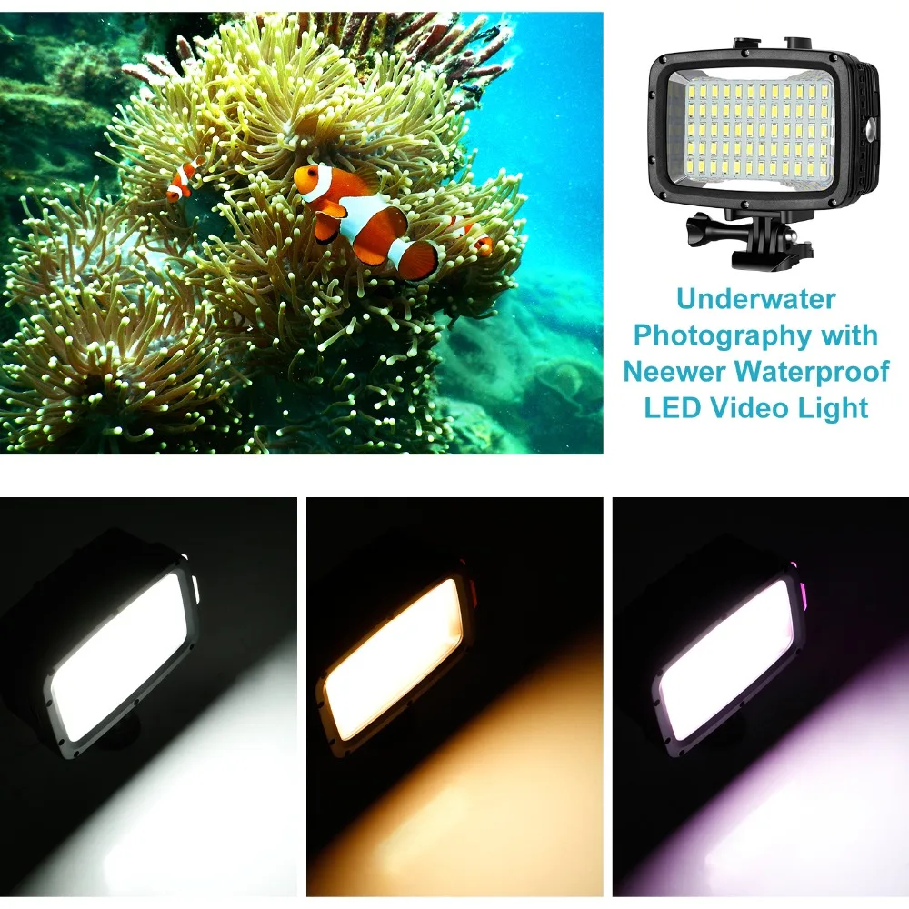 Neewer подводный светильник s Dive светильник 60 светодиодный водонепроницаемый светодиодный светильник с регулируемой яркостью 131 футов/40 м для GoPro Hero 6 5 4 Hero Session