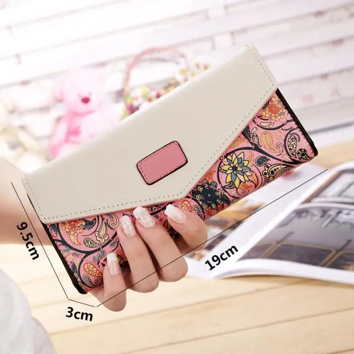 New Style 1 Pcs Womens Floral Envelope Purses PU Leather Long Handbag Ladies Bag Card Wallet