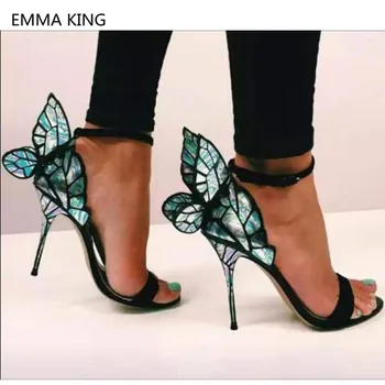 

Magic Butterfly Wings Design Women Stiletto Heel Sandals Open Toe Ankle Buckle Strap High Heels Party Shoes Woman Roman Sandals