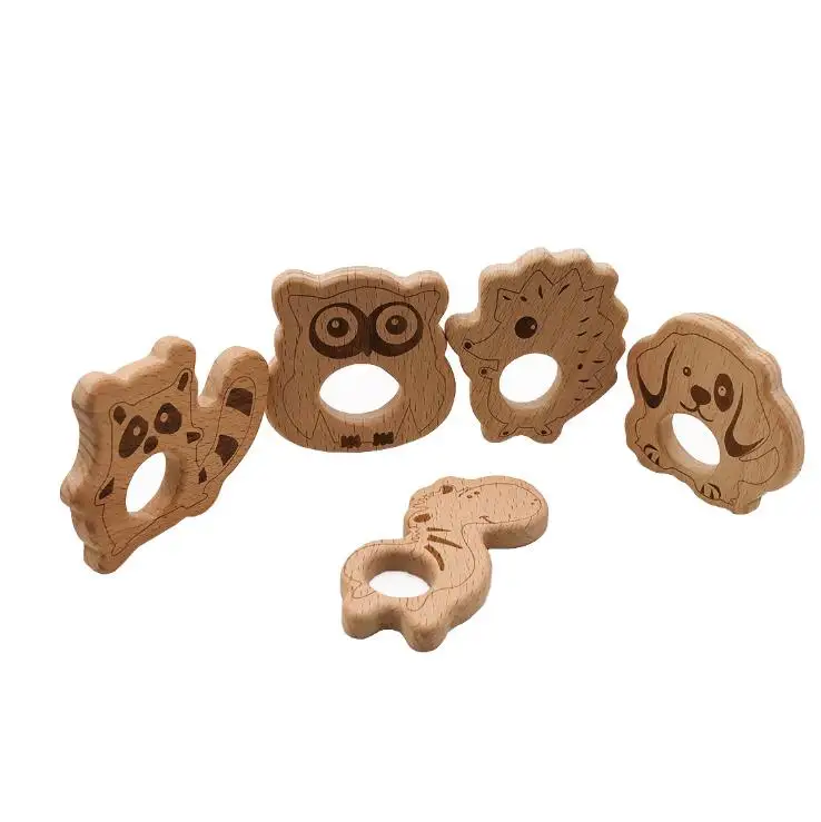 

1pcs Animal Wood Teether Ring DIY Organic Unfinished Eco-friendly Baby Shower Wooden Grasping Teething Toy Accessories