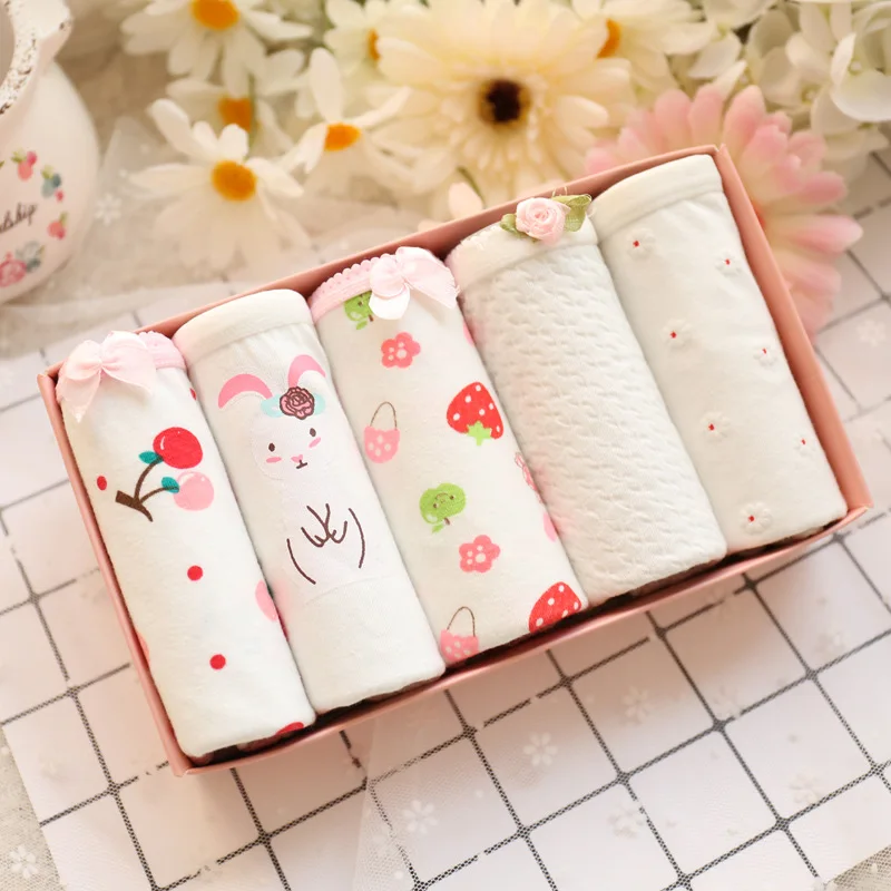 

Underwear women set bielizna majtki white mix and match gift box cartoon cotton panties women lovely briefs bragas thongs UNGD09