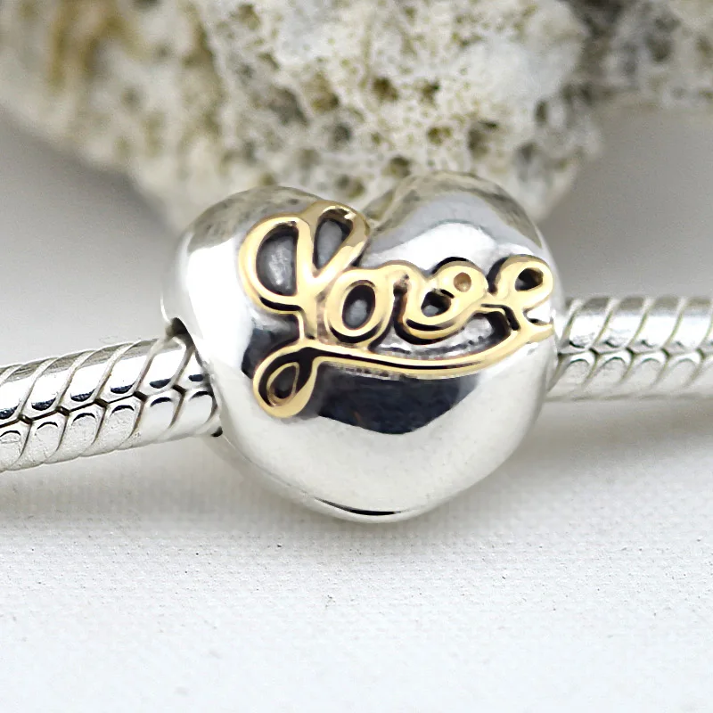 

Heart of Clip Charm 100% 925 Sterling Silver 14K Real Gold LOVE Letter Beads for Jewelry Making Fit Bracelets DIY PC007K