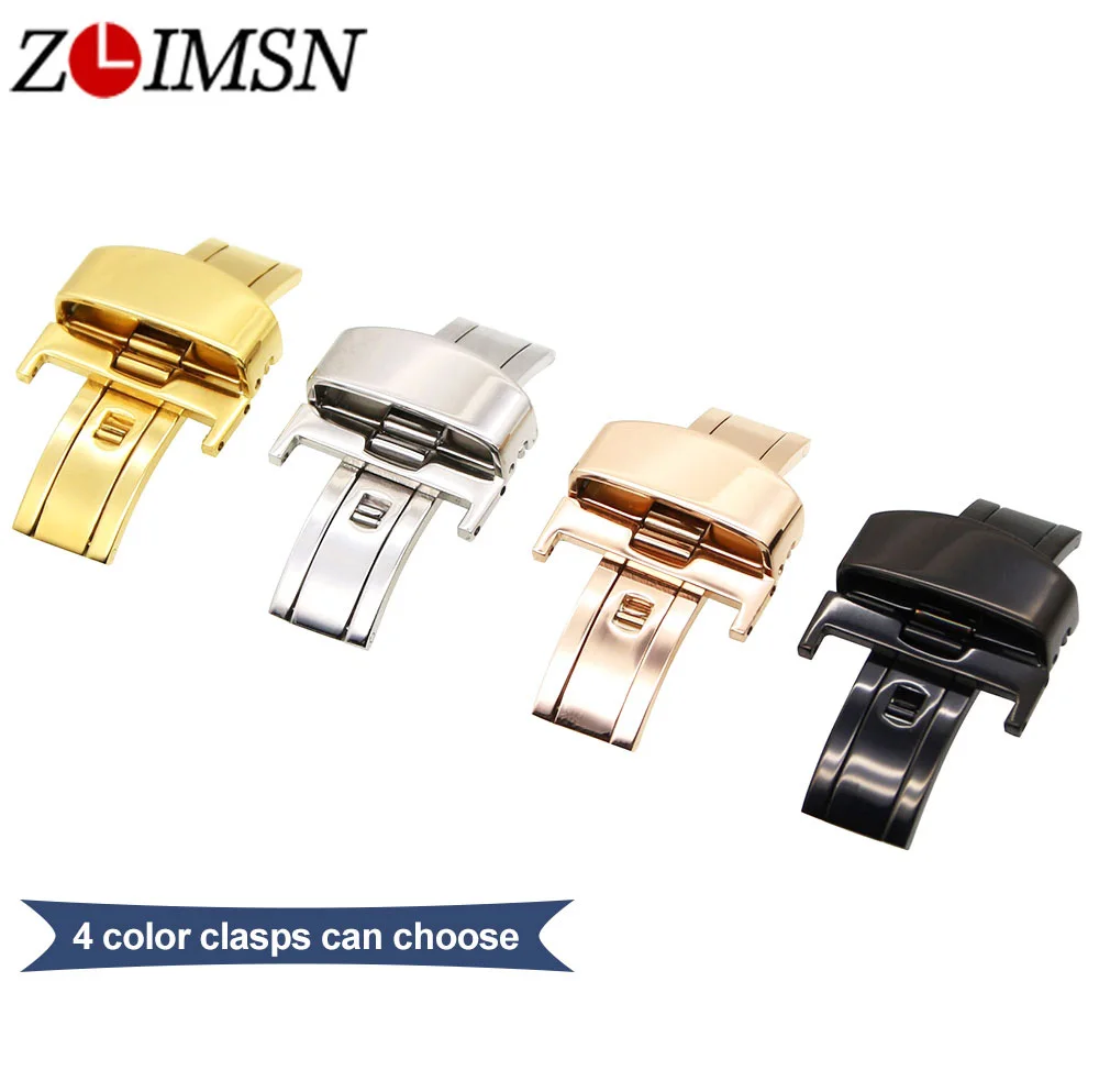 

ZLIMSN 12 14 16 18 20 22mm 50pcs Butterfly Buckle for Leather Watch Bands Silver Black Rose Gold Stainless Steel Clasp Free Tool