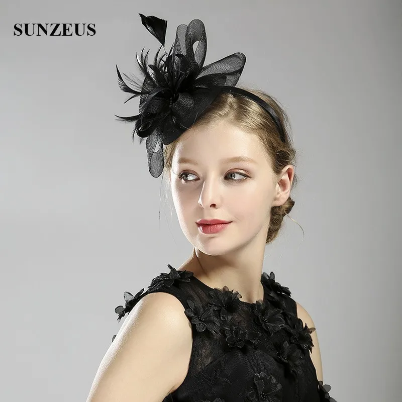 Черный Fascinators перья Тюль Свадебные Шапки для вечерние Головные уборы Свадебные аксессуары SQ226