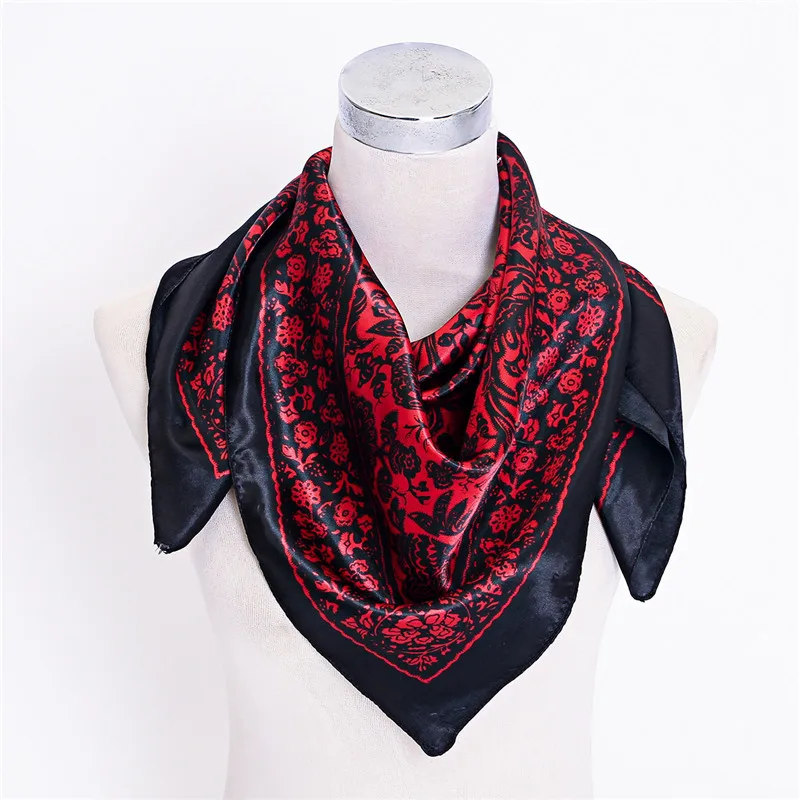 Женский весенний шарф, винтажный платок с кешью темного цвета, лучший выбор летних шарфов, горячая распродажа, повязка на голову для девочек, 90x90, Красная шаль