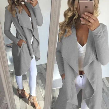 

2018 Autumn Women Fashion Long Trench Coat Turn-down Collar Full Sleeve Slim Casual Windbreaker