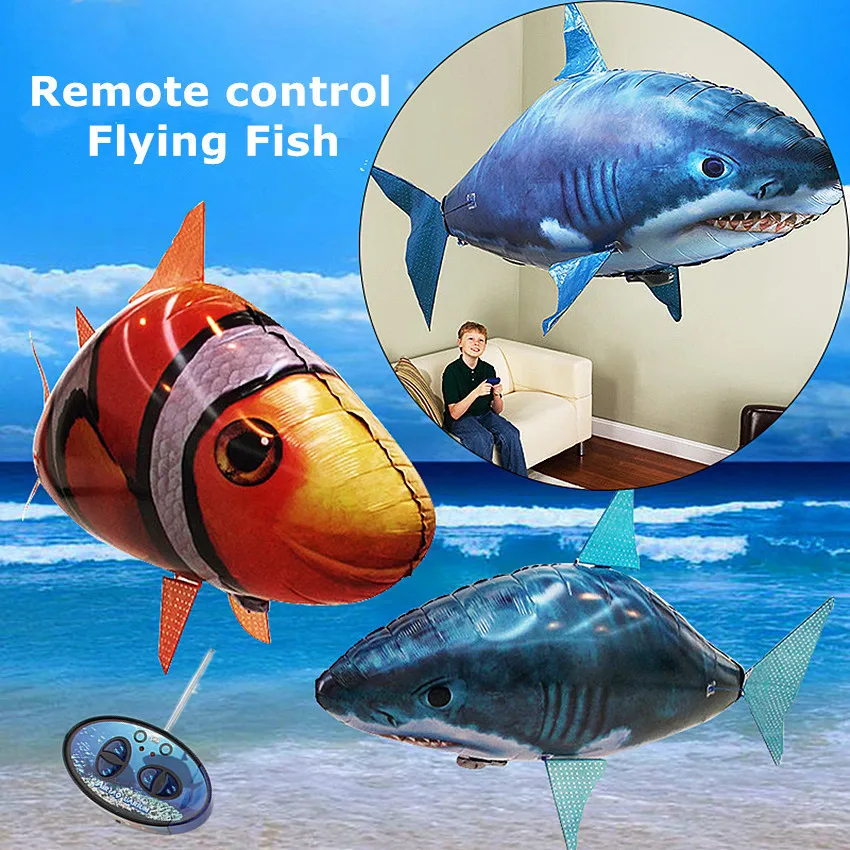 1PCS Remote Control Flying Air Shark Toy Inflatable Fish plane Clown Fish Balloons RC Helicopter Robot Gift For Kids 01
