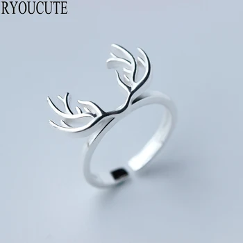 

925 Sterling Silver Deer Antlers Rings for Women Adjustable Size Rings Fashion Wedding Jewelry joyas de plata