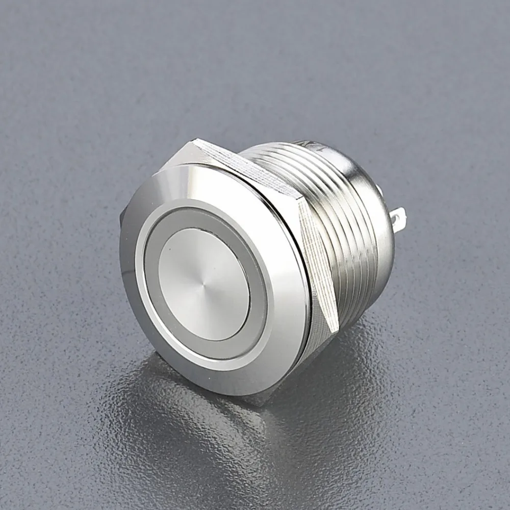 19mm LED pushbutton switch stainless steel waterproof momentary Flat