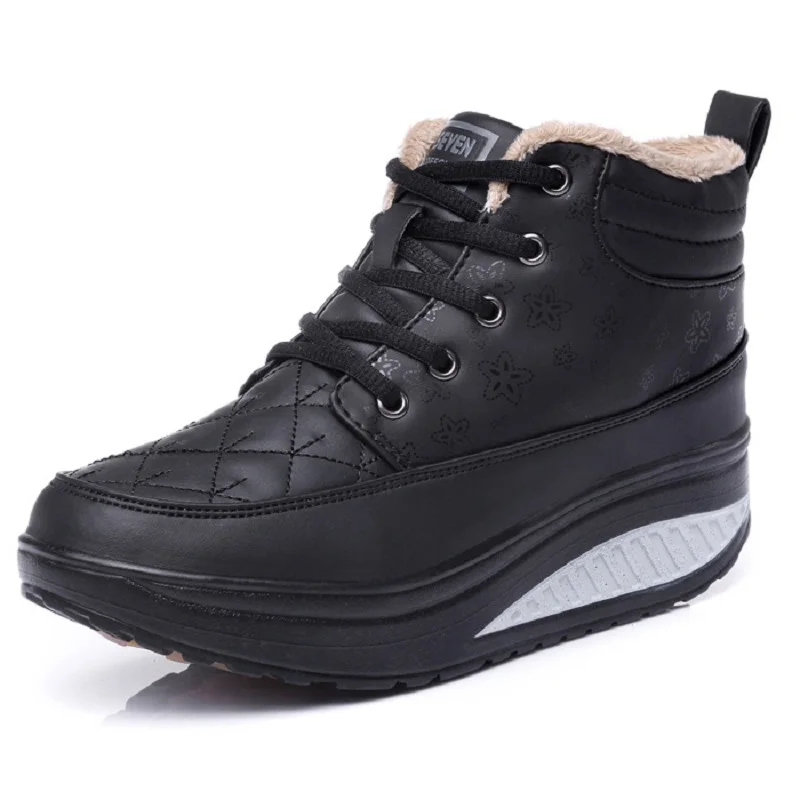 Women Running Shoes Winter Warm Fur Plush Outdoor Shoes Leather