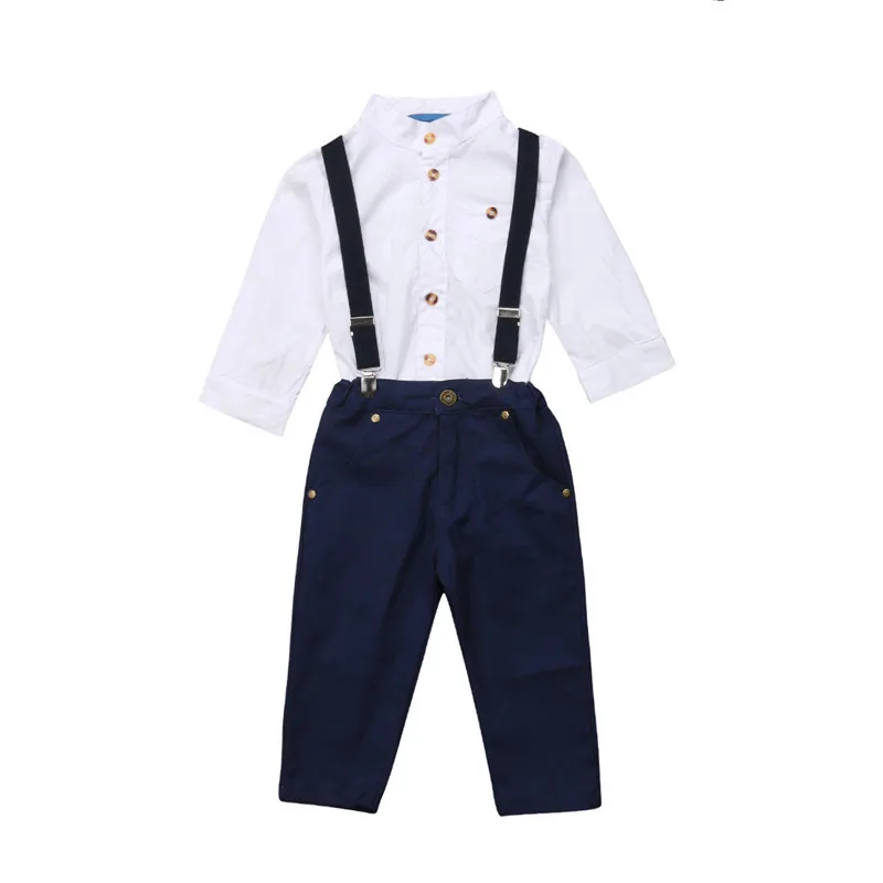 Emmababy 2 7Y Kids Baby Boy Fashion Clothing white shirt +Suspender Pants Boys Gentleman Suit