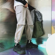 Осень г. Японии стиль уличные Комбинезоны для отдыха полной длины лодыжки окаймленные для мужчин брюки девочек повседневное хлопок большой карман