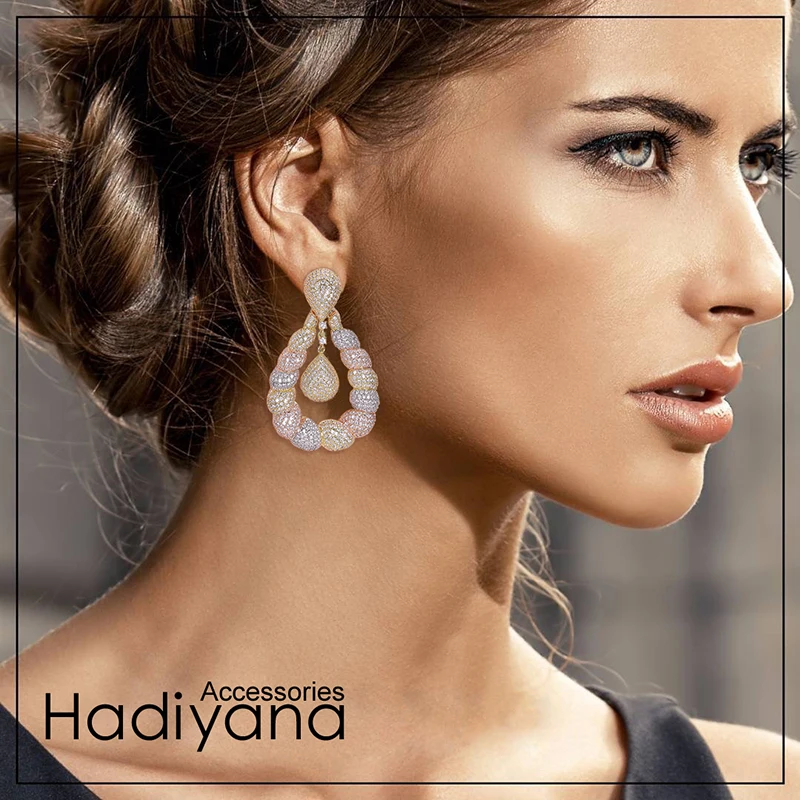 Серьги HADIYANA, новая мода, трендовые, новые, в форме капель воды, дизайнерские, Роскошные, элегантные, высокое качество, EH925, большие серьги для женщин