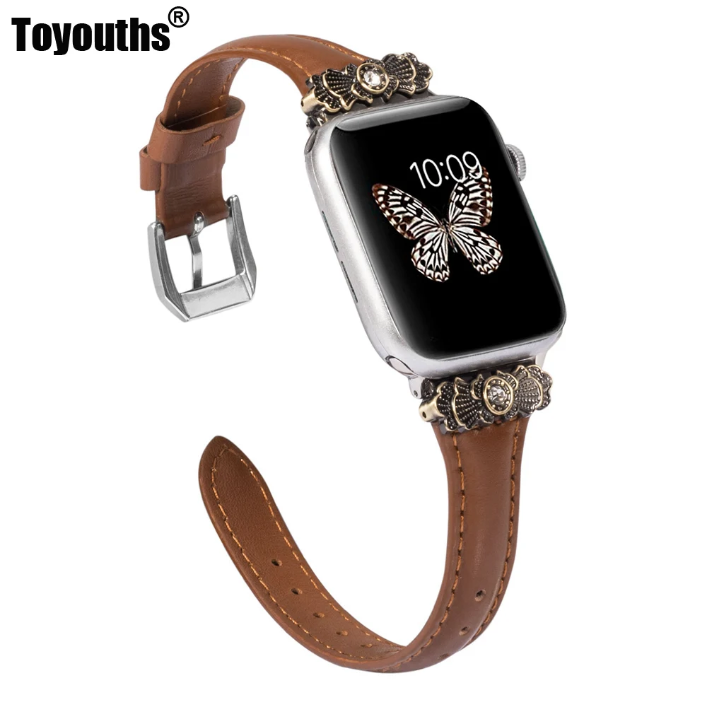 Кожаный ремешок для Apple Watch 38 мм 42 iWatch женский тонкий металлический с уникальным