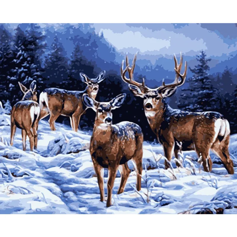Картина по номерам DIY дропшиппинг 40x50 50x65cmDeer стадо в снежные горы животное холст свадебное украшение искусство картина подарок