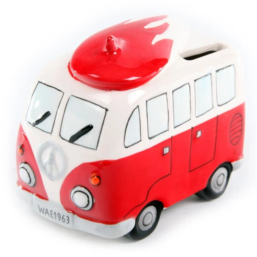 1Piece Ceramic Campervan Camper Van Design Piggy Bank Surfboard on Roof
