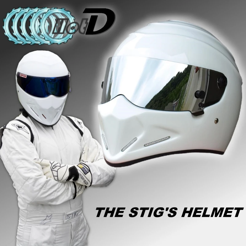 The Stig Helmet Motorcycle Motor TopGear Grand Tour Black Visor White Helmet