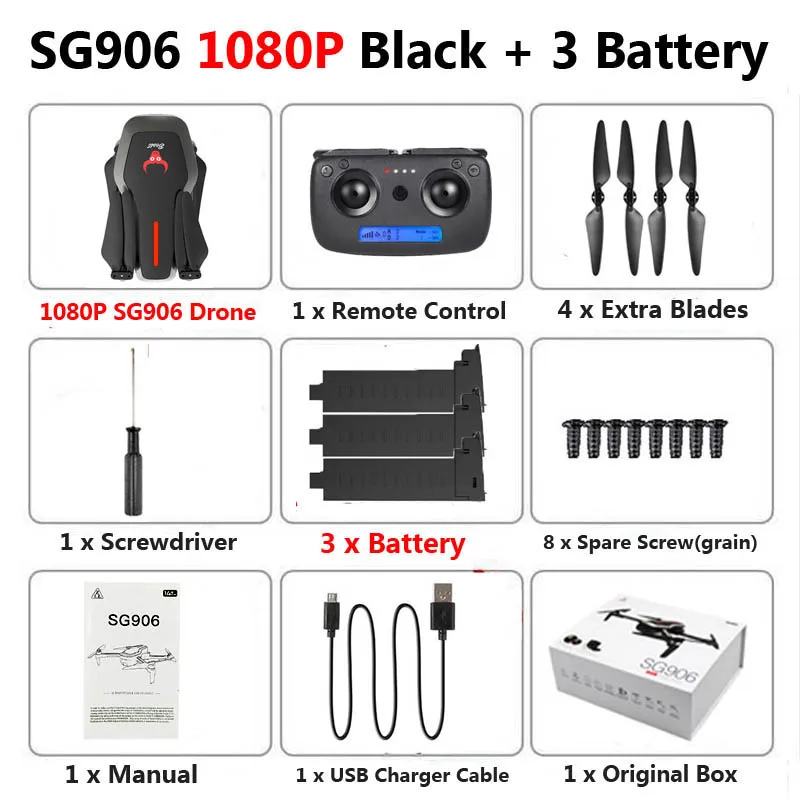 SG906 gps 5G WiFi FPV Дрон с камерой 4K 1080P бесщеточный селфи HD RC Квадрокоптер вертолет складной VS Visou X816 F11 дроны - Цвет: 1080P Black 3BAT OG