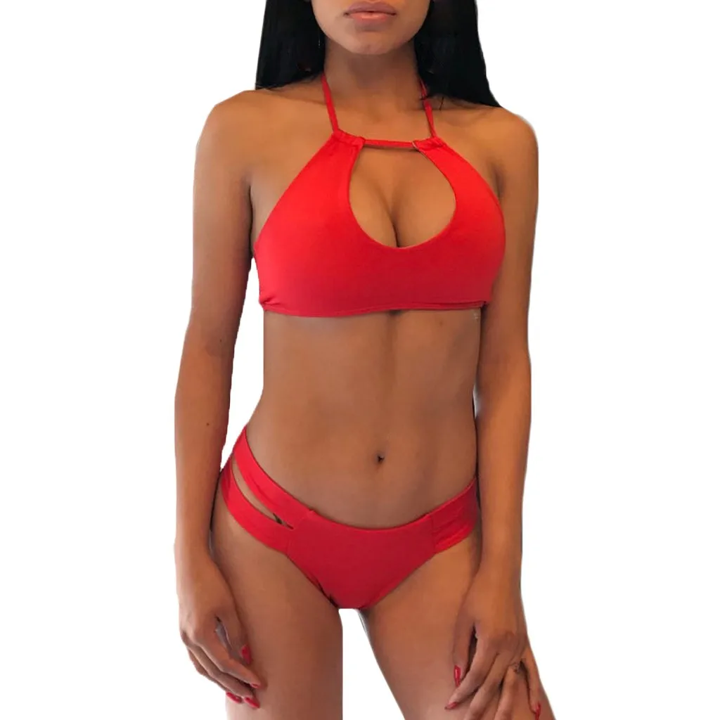 

Plus Size Solid Backless Bandage Lingerie Sexy Push Up Bra Front Hollow Out Briefs Intimates Set Halter Bikini Underwear #D
