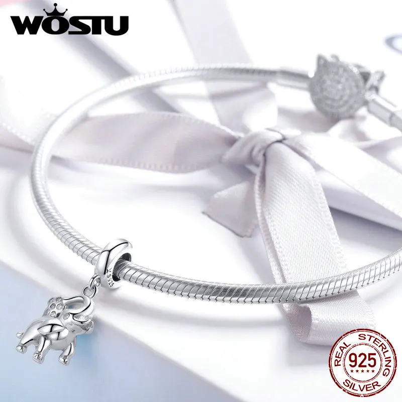 WOSTU подлинное серебро 925 пробы милый слон животные бусины подходит