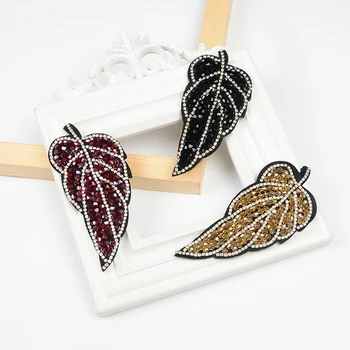 

3pcs /lot handmade beaded sequin yellow/black leaf patch applique for DIY coat shoes brooch sew-on