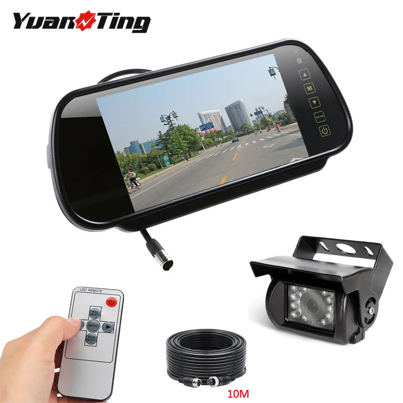 

YuanTing Car Reverse Parking System 7" LCD Screen Monitor Rearview Mirror+ 4 Pin IR Night Vision Backup Camera for Bus Truck RV
