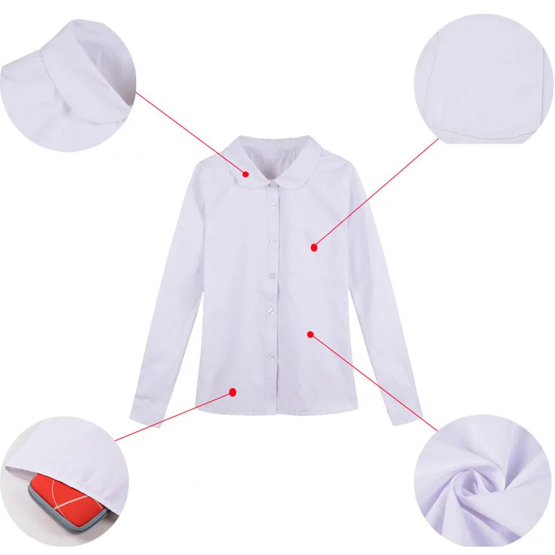 japanese high school uniform Pointed collar / square collar long-sleeved solid white T shirt for Anime cosplay