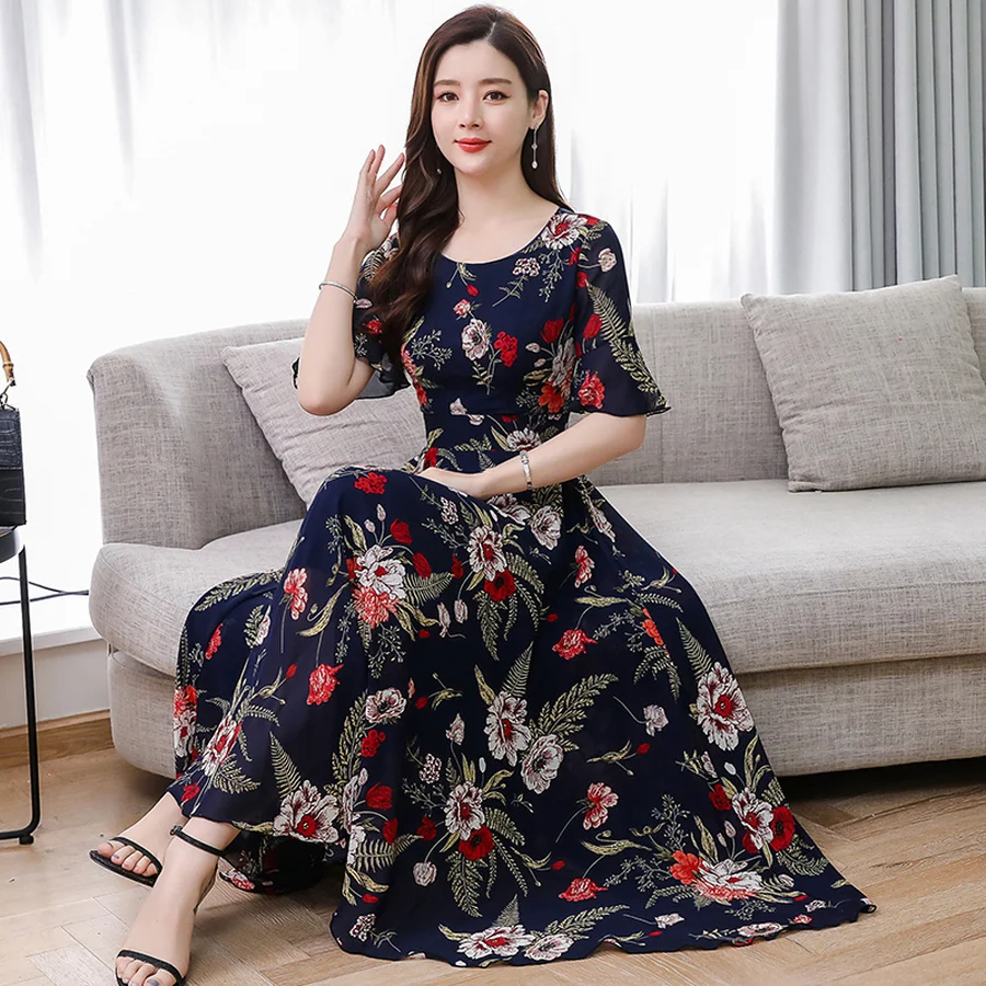 الصيف خمر 3XL زائد حجم طباعة الشاطئ ماكسي فستان الشمس أنيقة حزب النساء Vestidos 2019 الزهور الشيفون Bodycon بوهو ميدي اللباس