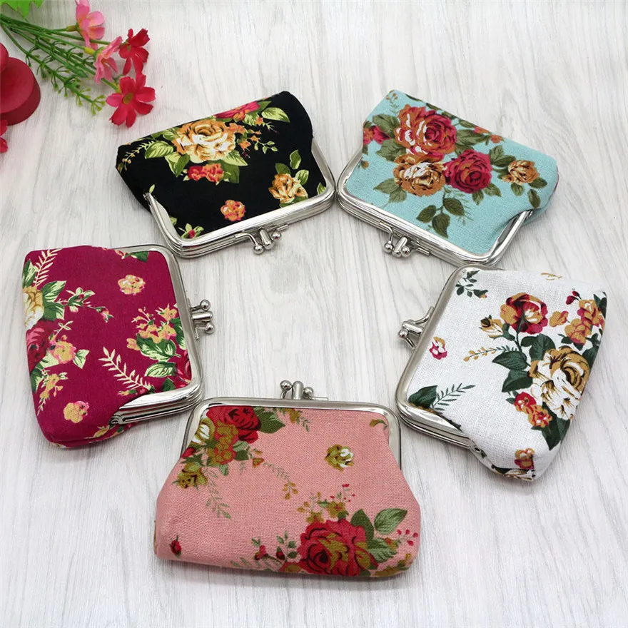 

3 Colours Women Lady Retro Vintage Flower Small Wallet Snacks Coin Purse Wallet Bag Change Pouch Clutch Bags ID Card Hasp Purse