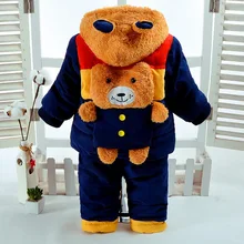 Зимний комплект одежды для маленьких мальчиков, русский теплый модный милый костюм с изображением медведя, комплекты для маленьких мальчиков, детские спортивные куртки и штаны